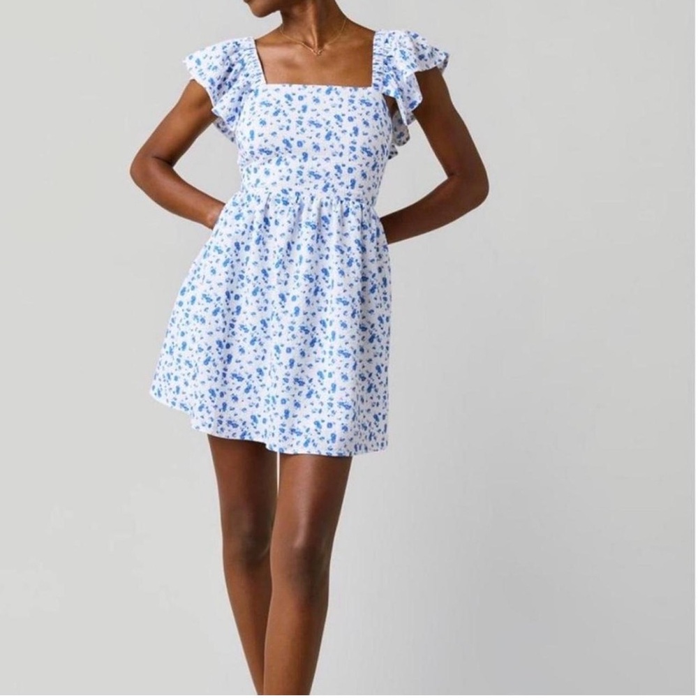 Mi Ami for Francesca’s White & Blue Floral Bow Mini Dress Sz S